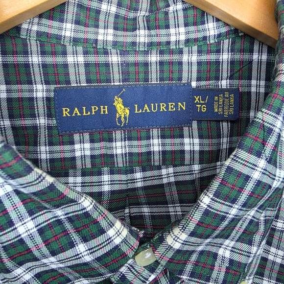 Ralph Lauren Blue Label Mens XL Green White Red Plaid Button Up Shirt - Picture 4 of 5